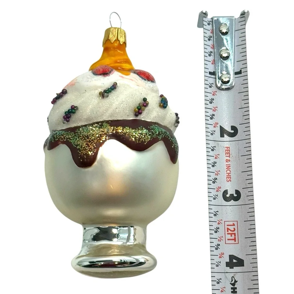 Kurt Adler Glass Ice Cream Sundae Christmas Ornament‎ Colombia Glitter Dessert